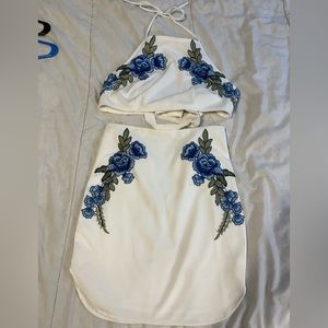 Blue Blush; Size M; Embroidered two piece dress.
